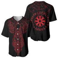 Viking Stag and Helm of Awe Symbol Baseball Jersey Glowing Norse Runic Tribal Illustration