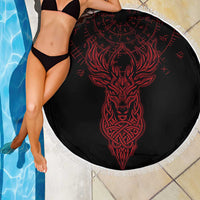 Viking Stag and Helm of Awe Symbol Beach Blanket Glowing Norse Runic Tribal Illustration