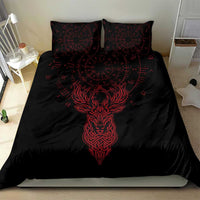 Viking Stag and Helm of Awe Symbol Bedding Set Glowing Norse Runic Tribal Illustration