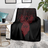 Viking Stag and Helm of Awe Symbol Blanket Glowing Norse Runic Tribal Illustration