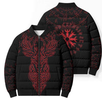 Viking Stag and Helm of Awe Symbol Bomber Puffer Jacket Glowing Norse Runic Tribal Illustration