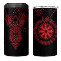 Viking Stag and Helm of Awe Symbol 4 in 1 Can Cooler Tumbler Glowing Norse Runic Tribal Illustration