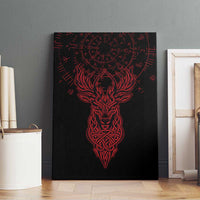 Viking Stag and Helm of Awe Symbol Canvas Wall Art Glowing Norse Runic Tribal Illustration