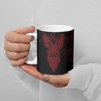 Viking Stag and Helm of Awe Symbol Ceramic Mug Glowing Norse Runic Tribal Illustration