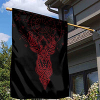 Viking Stag and Helm of Awe Symbol Garden Flag Glowing Norse Runic Tribal Illustration