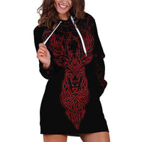 Viking Stag and Helm of Awe Symbol Hoodie Dress Glowing Norse Runic Tribal Illustration