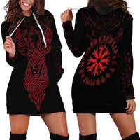 Viking Stag and Helm of Awe Symbol Hoodie Dress Glowing Norse Runic Tribal Illustration