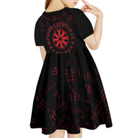 Viking Stag and Helm of Awe Symbol Kid Short Sleeve Dress Glowing Norse Runic Tribal Illustration