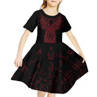 Viking Stag and Helm of Awe Symbol Kid Short Sleeve Dress Glowing Norse Runic Tribal Illustration