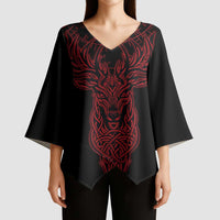 Viking Stag and Helm of Awe Symbol Kimono Sleeve Blouse Glowing Norse Runic Tribal Illustration