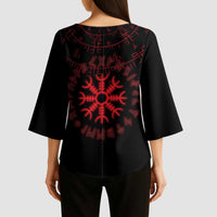 Viking Stag and Helm of Awe Symbol Kimono Sleeve Blouse Glowing Norse Runic Tribal Illustration