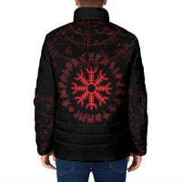 Viking Stag and Helm of Awe Symbol Padded Jacket Glowing Norse Runic Tribal Illustration