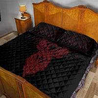 Viking Stag and Helm of Awe Symbol Quilt Bed Set Glowing Norse Runic Tribal Illustration