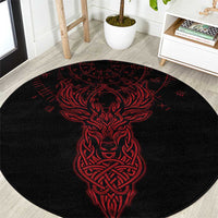 Viking Stag and Helm of Awe Symbol Round Carpet Glowing Norse Runic Tribal Illustration