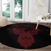 Viking Stag and Helm of Awe Symbol Round Carpet Glowing Norse Runic Tribal Illustration