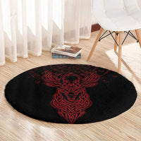 Viking Stag and Helm of Awe Symbol Round Carpet Glowing Norse Runic Tribal Illustration