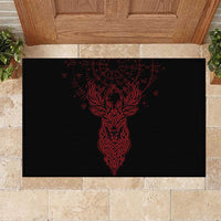 Viking Stag and Helm of Awe Symbol Rubber Doormat Glowing Norse Runic Tribal Illustration