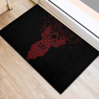 Viking Stag and Helm of Awe Symbol Rubber Doormat Glowing Norse Runic Tribal Illustration