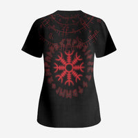 Viking Stag and Helm of Awe Symbol Scrub Top Glowing Norse Runic Tribal Illustration