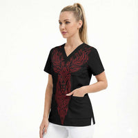 Viking Stag and Helm of Awe Symbol Scrub Top Glowing Norse Runic Tribal Illustration