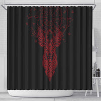 Viking Stag and Helm of Awe Symbol Shower Curtain Glowing Norse Runic Tribal Illustration
