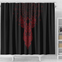 Viking Stag and Helm of Awe Symbol Shower Curtain Glowing Norse Runic Tribal Illustration