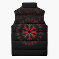 Viking Stag and Helm of Awe Symbol Sleeveless Puffer Jacket Glowing Norse Runic Tribal Illustration