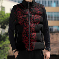 Viking Stag and Helm of Awe Symbol Sleeveless Puffer Jacket Glowing Norse Runic Tribal Illustration