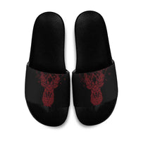 Viking Stag and Helm of Awe Symbol Slide Sandals Glowing Norse Runic Tribal Illustration