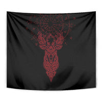 Viking Stag and Helm of Awe Symbol Tapestry Glowing Norse Runic Tribal Illustration