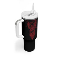 Viking Stag and Helm of Awe Symbol Tumbler With Handle Glowing Norse Runic Tribal Illustration