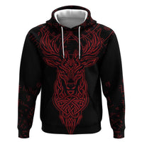 Viking Stag and Helm of Awe Symbol Zip Hoodie Glowing Norse Runic Tribal Illustration