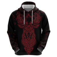 Viking Stag and Helm of Awe Symbol Zip Hoodie Glowing Norse Runic Tribal Illustration