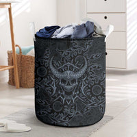 Viking Horned Skull and Raven Emblem Laundry Basket Dark Nordic Tribal Grunge Illustration