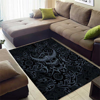 Viking Horned Skull and Raven Emblem Area Rug Dark Nordic Tribal Grunge Illustration