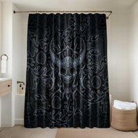 Viking Horned Skull and Raven Emblem Bathroom Set Dark Nordic Tribal Grunge Illustration