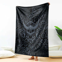 Viking Horned Skull and Raven Emblem Blanket Dark Nordic Tribal Grunge Illustration