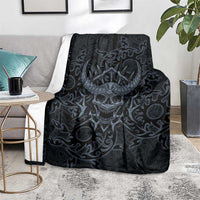 Viking Horned Skull and Raven Emblem Blanket Dark Nordic Tribal Grunge Illustration