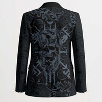 Viking Horned Skull and Raven Emblem Blazer Dark Nordic Tribal Grunge Illustration