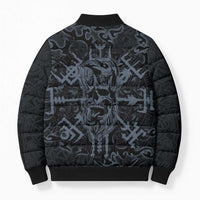 Viking Horned Skull and Raven Emblem Bomber Puffer Jacket Dark Nordic Tribal Grunge Illustration