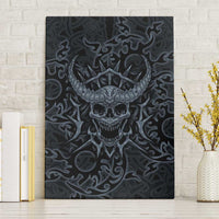 Viking Horned Skull and Raven Emblem Canvas Wall Art Dark Nordic Tribal Grunge Illustration