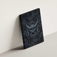 Viking Horned Skull and Raven Emblem Canvas Wall Art Dark Nordic Tribal Grunge Illustration