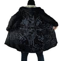 Viking Horned Skull and Raven Emblem Cloak Dark Nordic Tribal Grunge Illustration