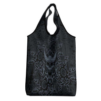 Viking Horned Skull and Raven Emblem Grocery Bag Dark Nordic Tribal Grunge Illustration