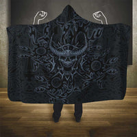 Viking Horned Skull and Raven Emblem Hooded Blanket Dark Nordic Tribal Grunge Illustration