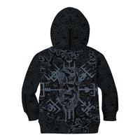 Viking Horned Skull and Raven Emblem Kid Hoodie Dark Nordic Tribal Grunge Illustration