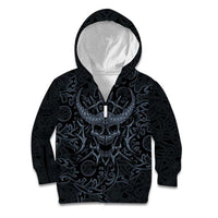 Viking Horned Skull and Raven Emblem Kid Hoodie Dark Nordic Tribal Grunge Illustration