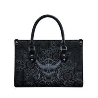 Viking Horned Skull and Raven Emblem Leather Bag Dark Nordic Tribal Grunge Illustration