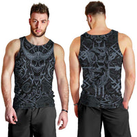 Viking Horned Skull and Raven Emblem Men Tank Top Dark Nordic Tribal Grunge Illustration