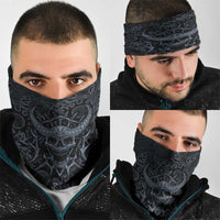 Viking Horned Skull and Raven Emblem Neck Gaiter Dark Nordic Tribal Grunge Illustration